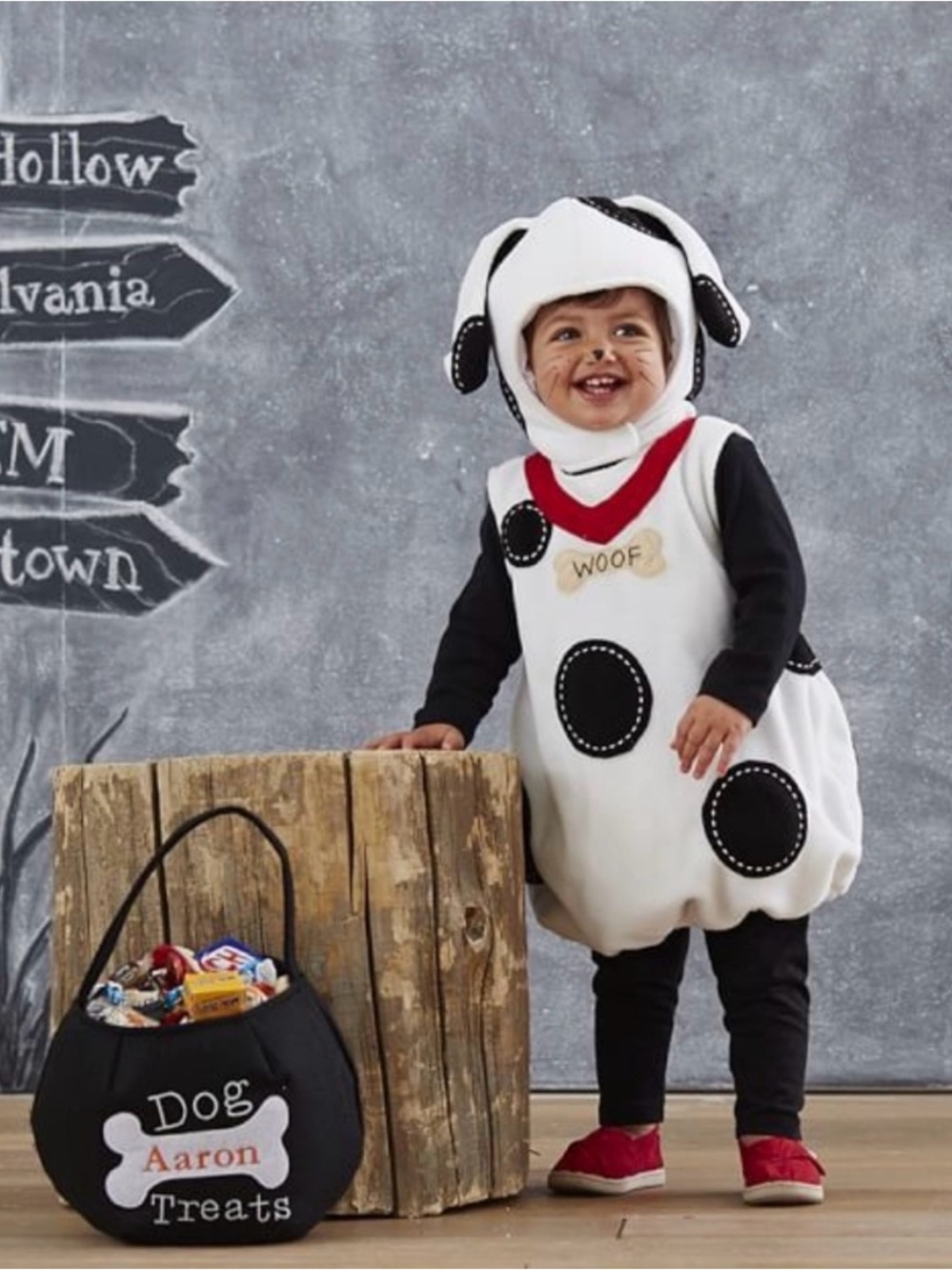 Pottery Barn Kids White and Black Dalmatian Puppy Costume with Red Collar